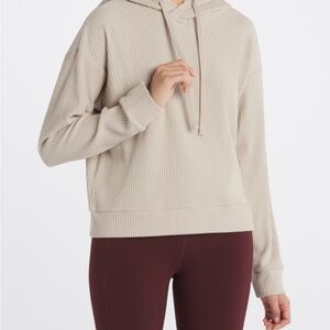 We Wander Women's Light Beige Ribbed Hoodie